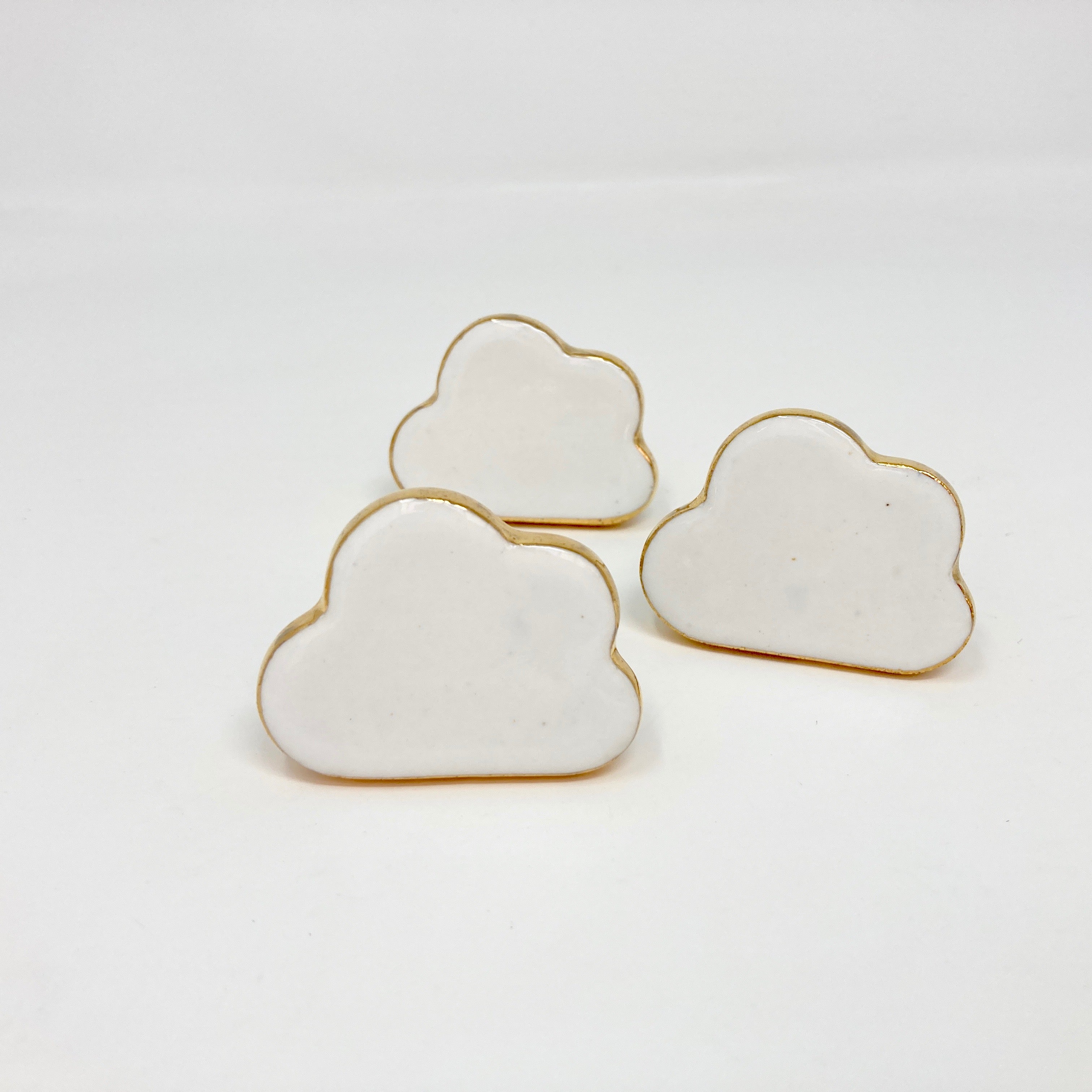 Gold Edged White Cloud Ceramic Knob