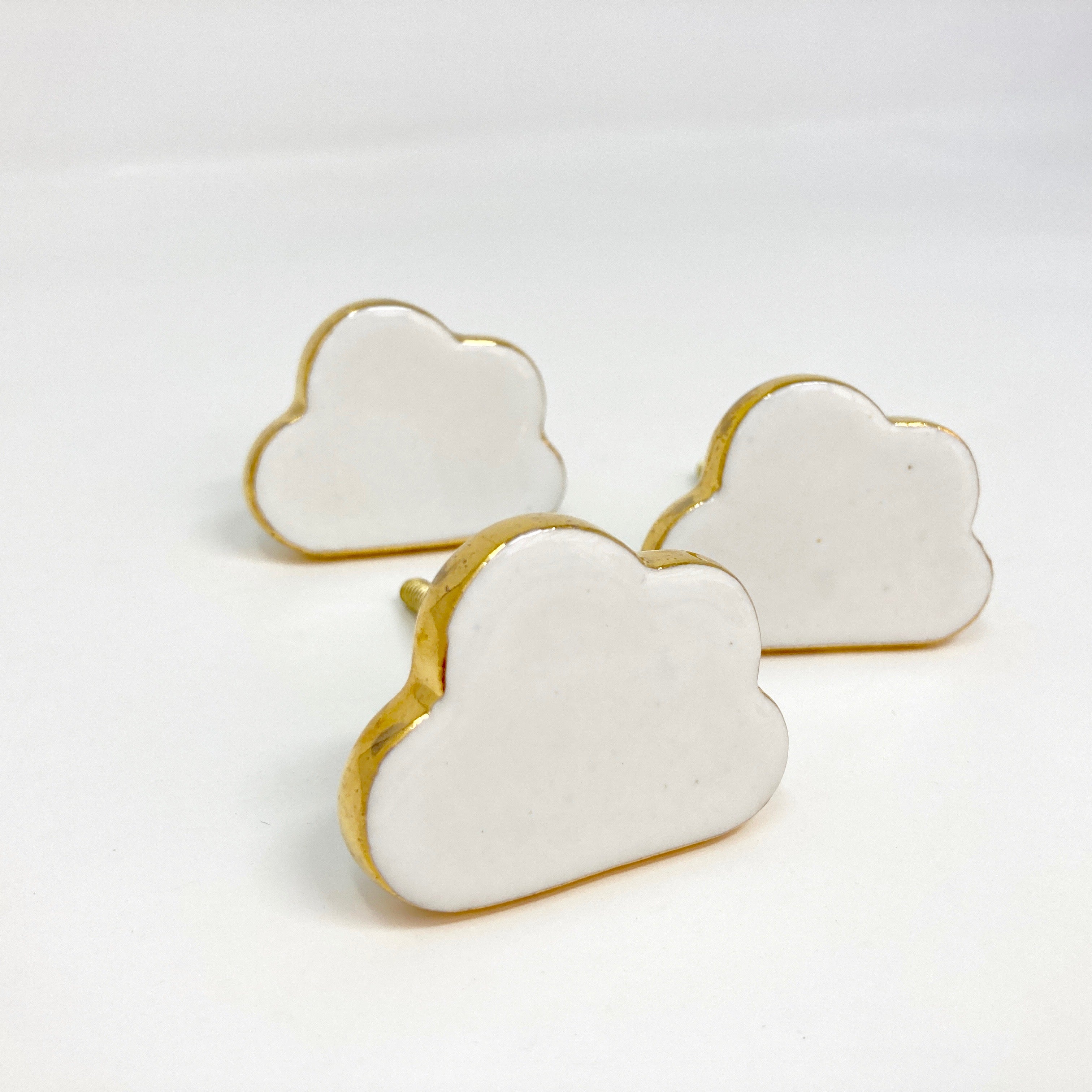 Gold Edged White Cloud Ceramic Knob