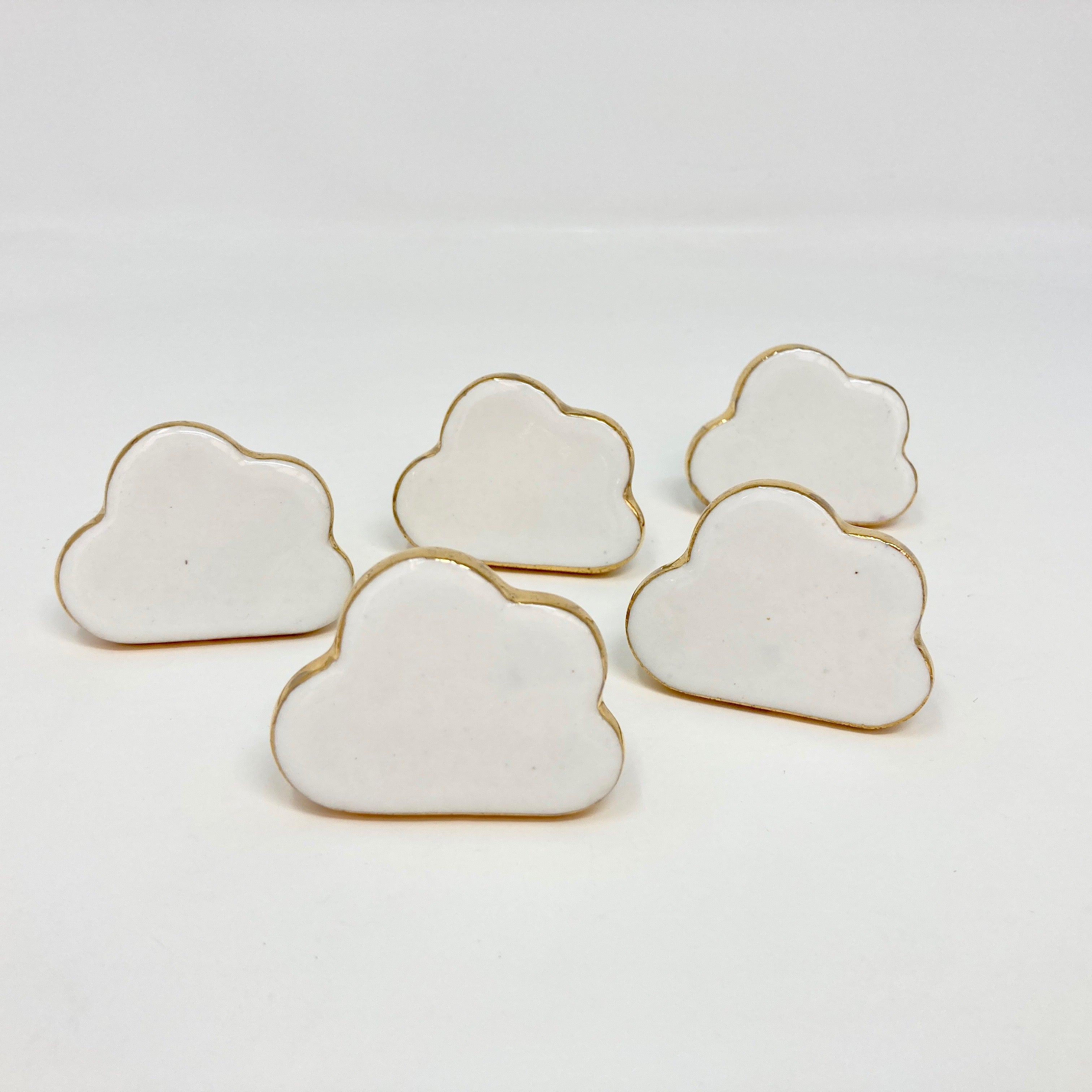 Gold Edged White Cloud Ceramic Knob