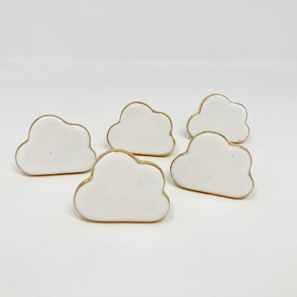 Gold Edged White Cloud Ceramic Knob