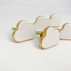 Gold Edged White Cloud Ceramic Knob