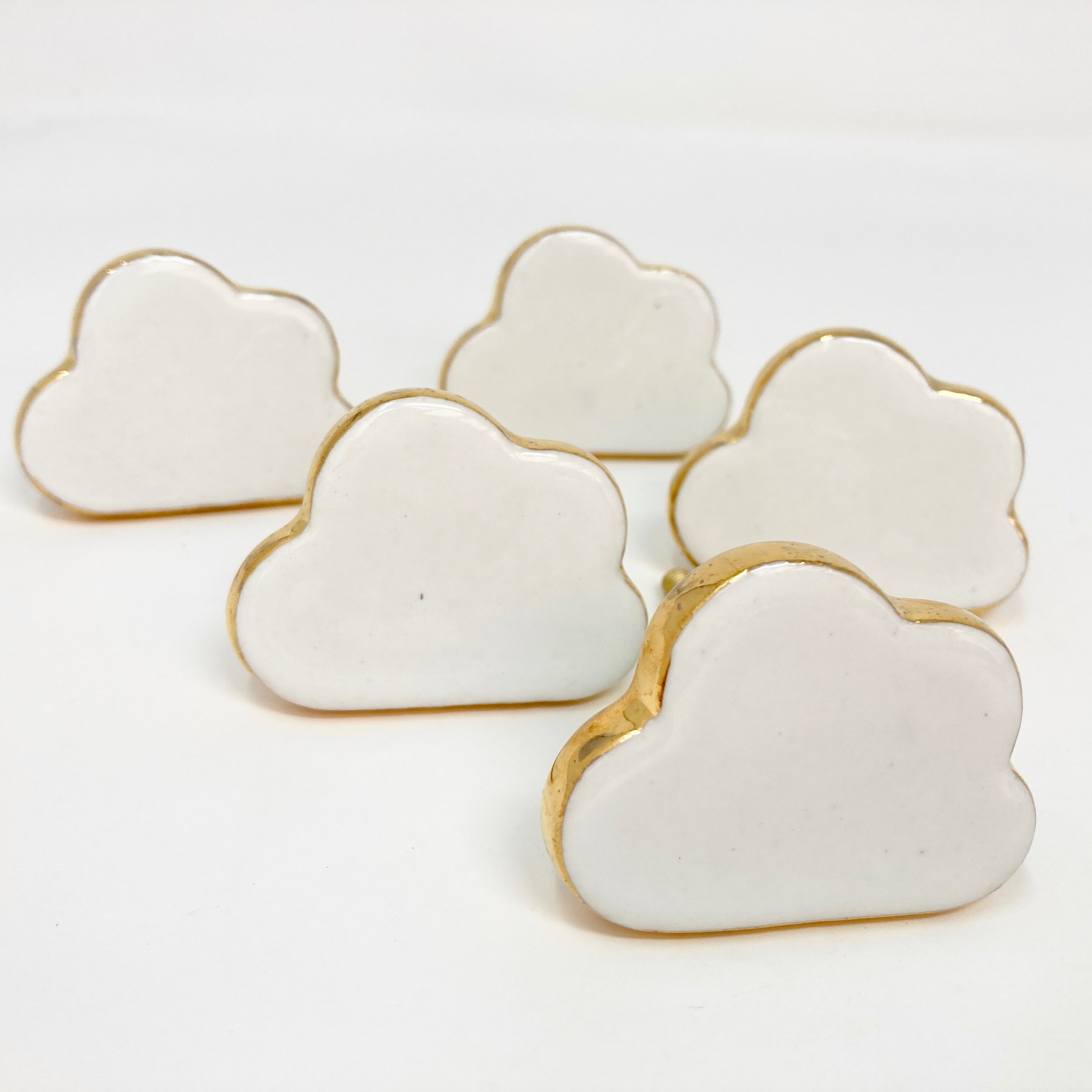 Gold Edged White Cloud Ceramic Knob