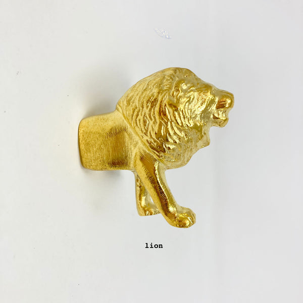 Gold Safari Animal Iron Metal Drawer Knobs Set of 6 or Individual - Dresser Cabinet Chest of Drawers