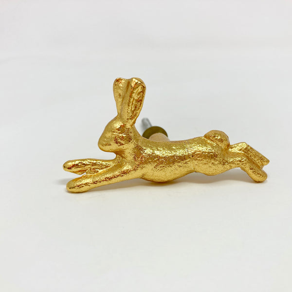 Leaping Rabbit Bunny Hare Knob in Gold