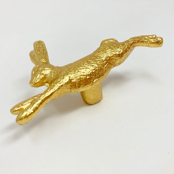 Leaping Rabbit Bunny Hare Knob in Gold