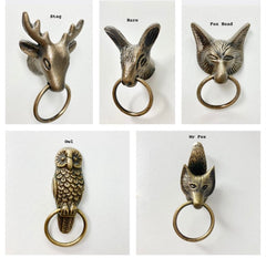Ring Woodland Antique Brass Animals Stag Hare Fox Owl with Pull Ring Drawers Cupboard Dresser
