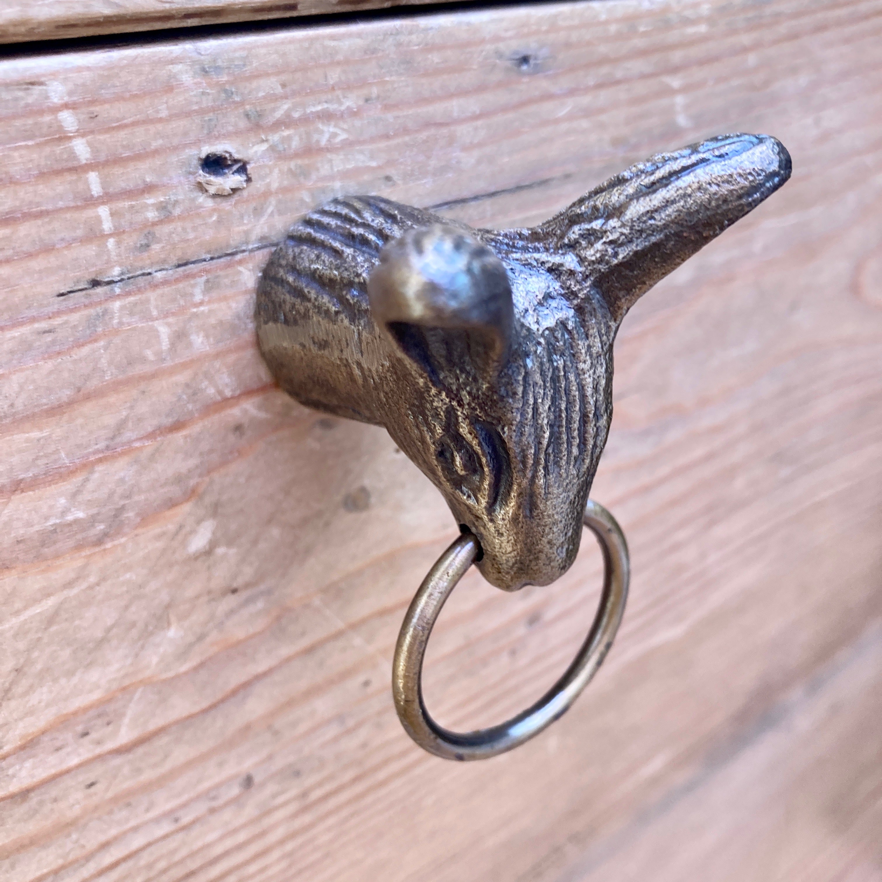 Ring Woodland Antique Brass Animals Stag Hare Fox Owl with Pull Ring Drawers Cupboard Dresser