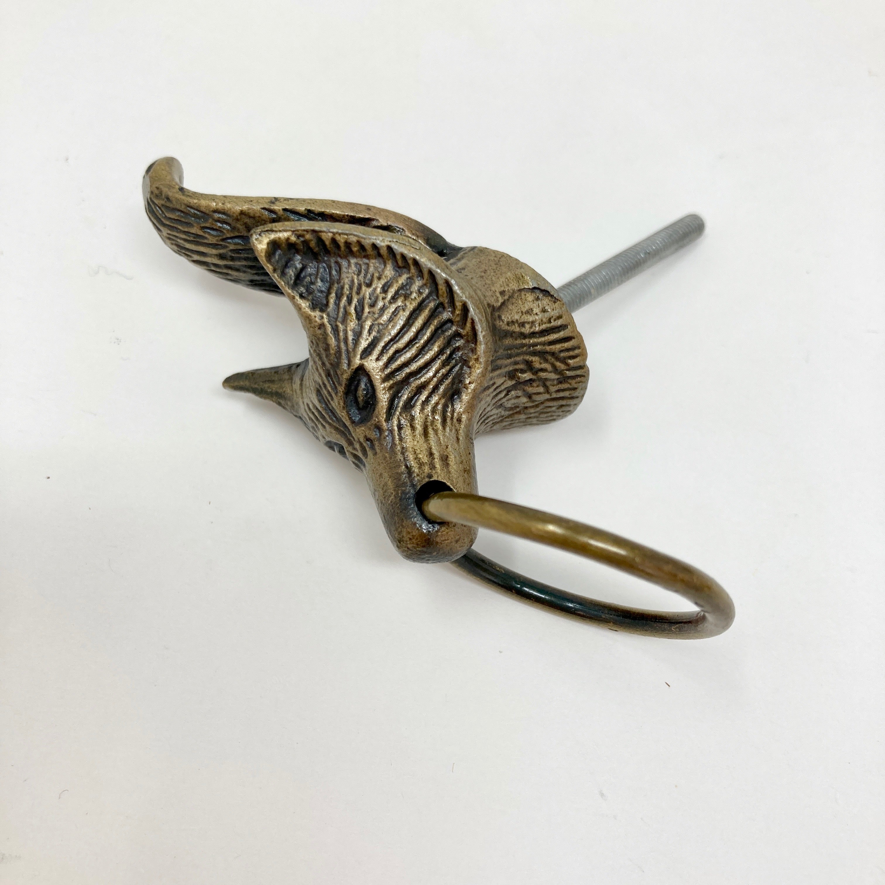 Ring Woodland Antique Brass Animals Stag Hare Fox Owl with Pull Ring Drawers Cupboard Dresser