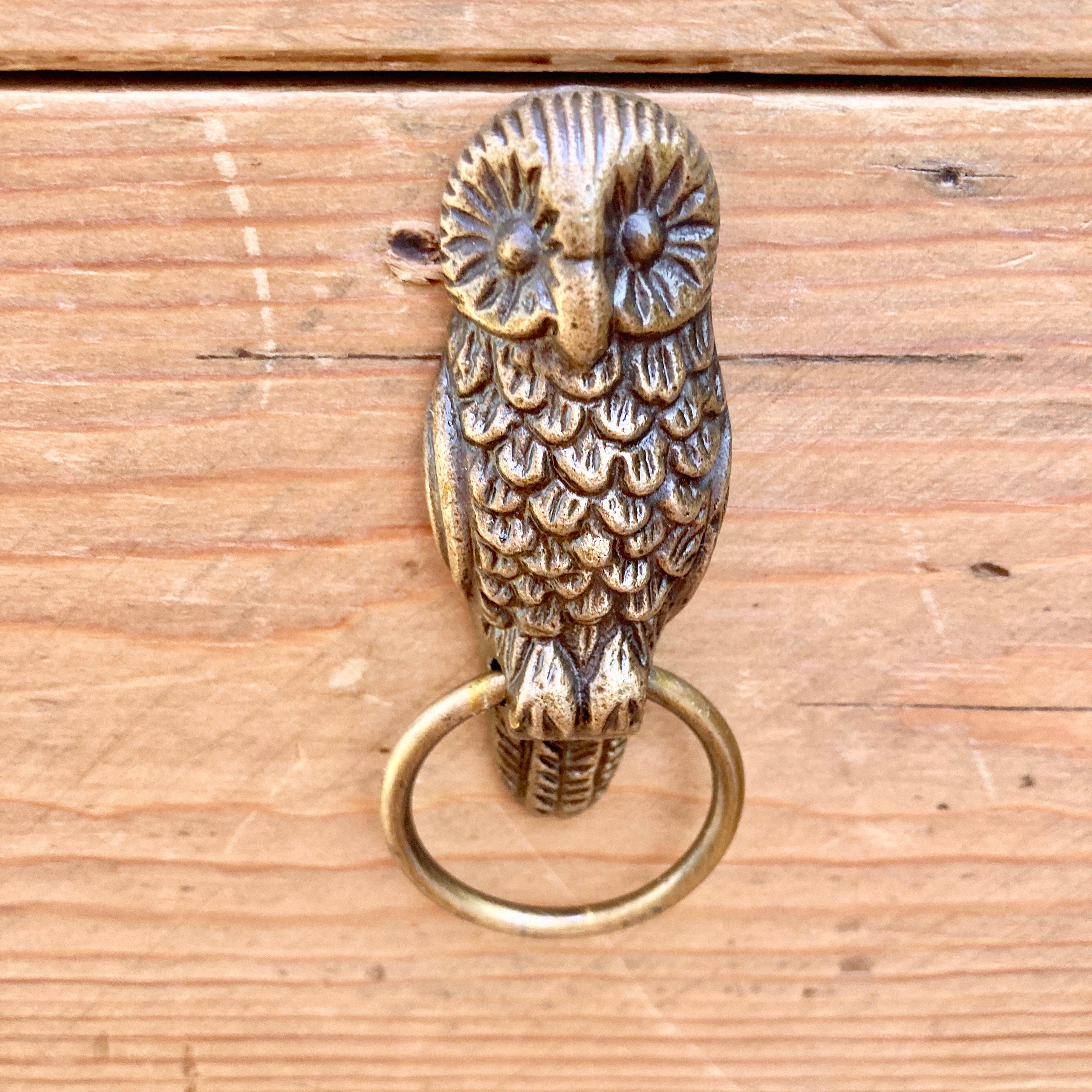 Ring Woodland Antique Brass Animals Stag Hare Fox Owl with Pull Ring Drawers Cupboard Dresser