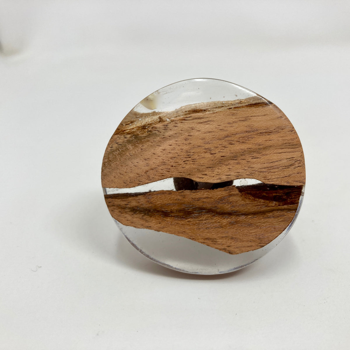 Round Clear Resin & Wood Knob. Modern, Chic Design Combining Clear Resin & Natural Wood for Cabinets, Drawers, & Furniture