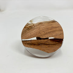 Round Clear Resin & Wood Knob. Modern, Chic Design Combining Clear Resin & Natural Wood for Cabinets, Drawers, & Furniture