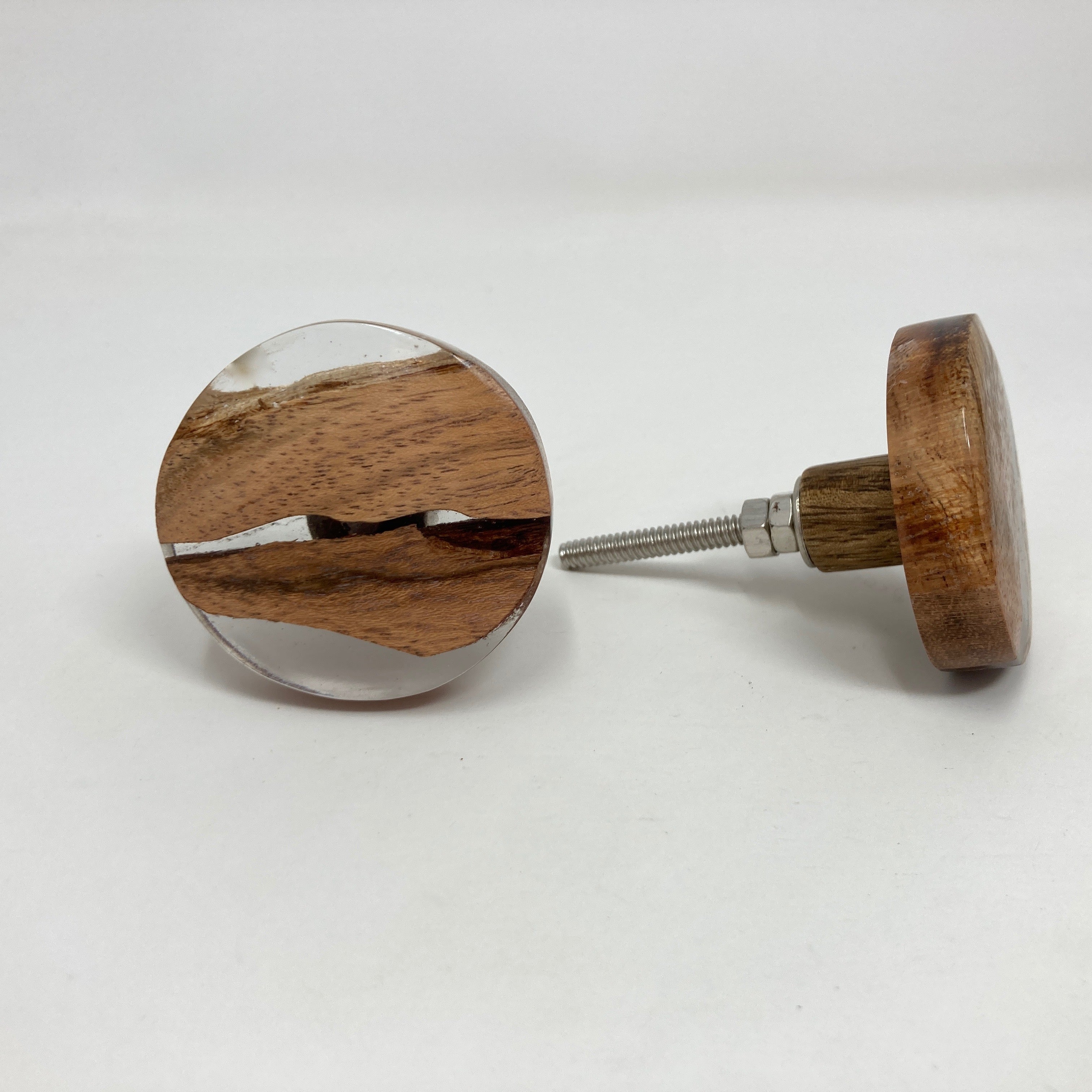 Round Clear Resin & Wood Knob