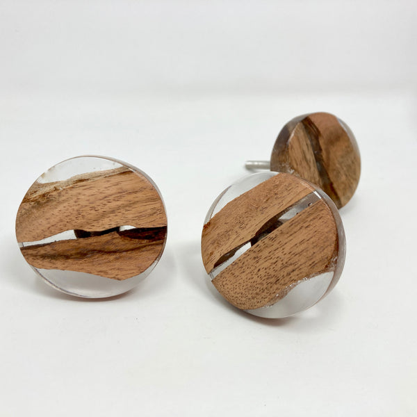 Round Clear Resin & Wood Knob